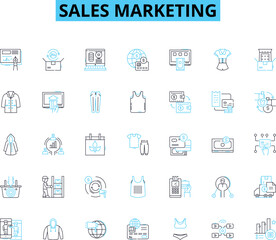 Sales marketing linear icons set. Advertising, Branding, Promotion, Targeting, Outreach, Strategy, Persuasion line vector and concept signs. Leads,Conversion,Prospects outline illustrations