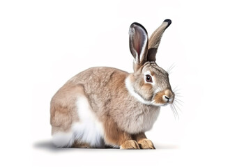 Fototapeta premium Image of a rabbit sitting on white background. Pet. Animals. Illustration, generative AI.