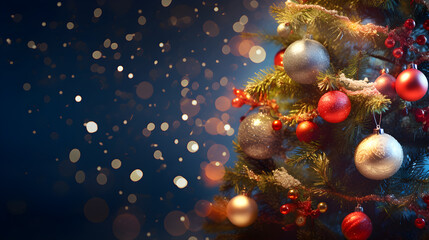 Obraz na płótnie Canvas Blurred Shiny Lights and Baubles Adorning Christmas Tree with Bokeh Effect. created with Generative AI
