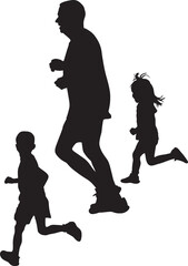 man and kids runners silhouette vector