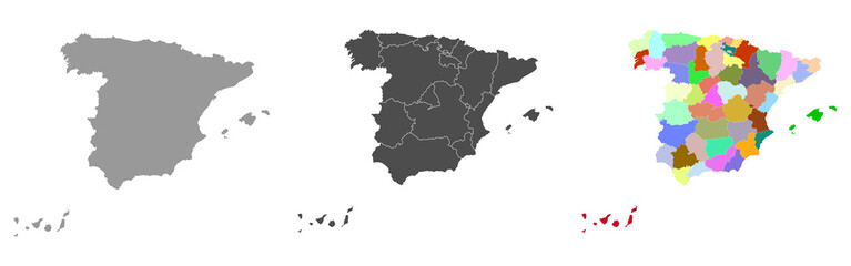 Spain map set on colored and grey 