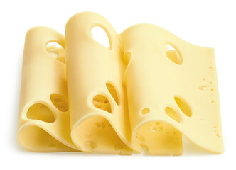 Maasdam cheese slices isolated on white background