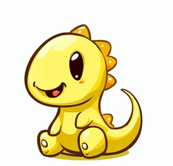 Happy little yellow cute dinosaur t-rex vector art