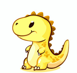 Happy little yellow cute dinosaur t-rex vector art