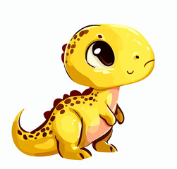 Happy little yellow cute dinosaur t-rex vector art