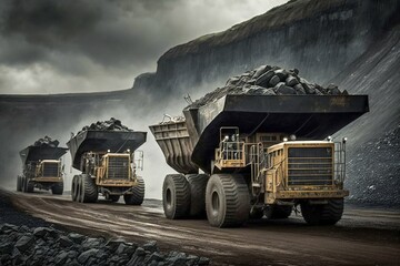Fototapeta Coal Dump Trucks in an Open Cut Coal Mine. Generative ai obraz