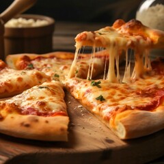 Four Cheese Pizza Close Up. Generative ai
