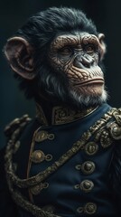 Obraz premium General of Army Chimp in Military Clothes with Orders. Generative ai