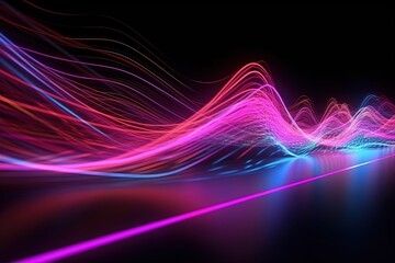 Fototapeta na wymiar abstract futuristic background with pink blue glowing neon moving high speed wave lines and bokeh lights. Data transfer concept Fantastic wallpaper,Ai Generative
