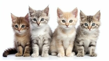 Fototapeta na wymiar Group of Kittens Isolated on White Background. Generative ai