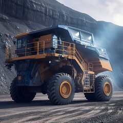 Large Autonomous Driverless Powerful Electric Drive Mining Truck in Open Pit. Generative ai