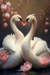A Pair of Swans Lovers on a Lake. Generative ai