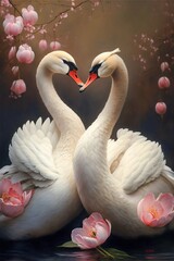 Naklejka premium A Pair of Swans Lovers on a Lake. Generative ai
