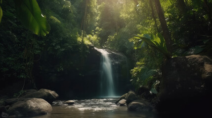 Waterfall in summer. Illustration AI Generative.