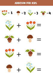 Addition for kids with different cute forest elements.
