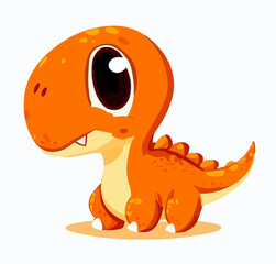 Happy little orange cute dinosaur t-rex vector art