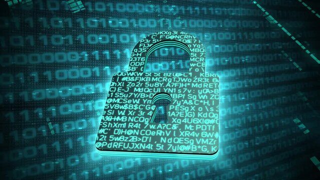 3D Lock key blue glowing shining with blue binary code encryption data, Privacy security protection network encode decode online access concept