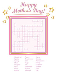 Happy Mother's Day Crossword, Pink Design with Gold Stars
