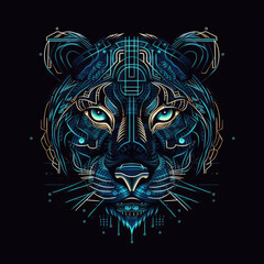 Tiger head design for tattoo or t-shirt, neon