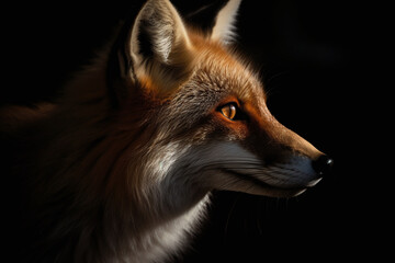 Fototapeta premium Majestic fox illuminated by moonlight in the night side view close up