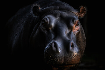 Hippo in the night looking at the camera - obrazy, fototapety, plakaty