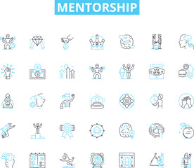 Mentorship linear icons set. guidance, support, coaching, inspiration, leadership, motivation, learning line vector and concept signs. development,role model,empowerment outline illustrations