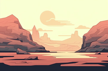 A sunny a desert landscape minimalist illustration