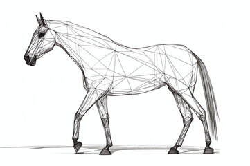 A black and white drawing of a horse - side view