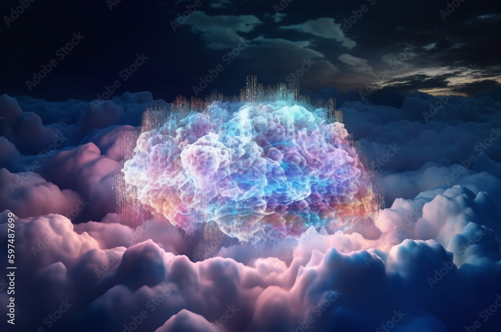 Poster data processing and cloud computing illustration