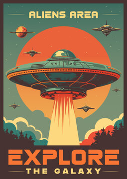 Aliens area vintage poster colorful