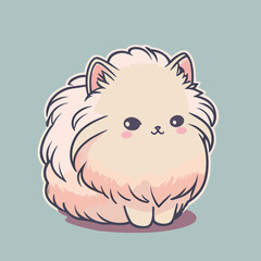 Cute cartoon cat. Vector illustration of a white fluffy kitten.