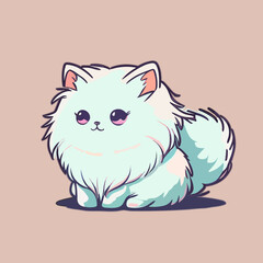 Cute cartoon cat. Vector illustration of a white fluffy kitten.