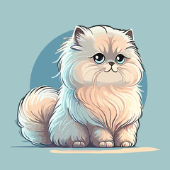 Cute cartoon cat. Vector illustration of a white fluffy kitten.