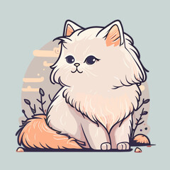 Cute cartoon cat. Vector illustration of a white fluffy kitten.