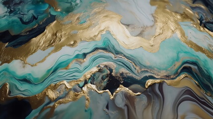 marble polished stone surface with gold vein textured background in aqua green and black made with generative ai	