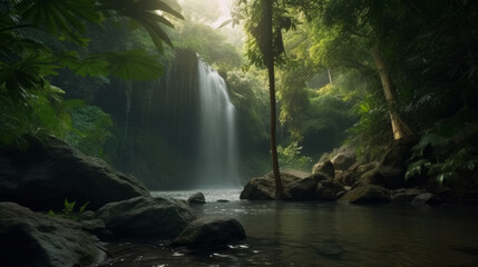Waterfall in summer. Illustration AI Generative.