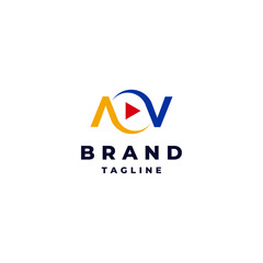 Play Button Icon Inside Initial Letter AV Logo Design. Play Button icon Between Initial Letter A And V Logo Design.