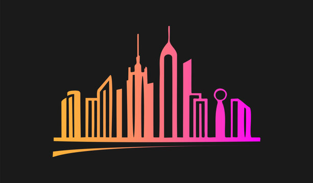 City skyline with skyscrapers and buildings. Modern city silhouette. Vector illustration.
