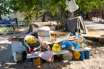 sc&egrave;ne sur la plage du port de plaisance d ela ville de Dakar au S&eacute;n&eacute;gal en Afrique de l'Ouest