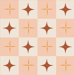Mid-century starburst shapes seamless pattern, orange, beige, and terracotta. For textile, fabric, home décor and wallpaper. Vector design illustration
