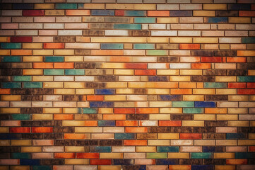 Brick wall texture with colorful accents 
