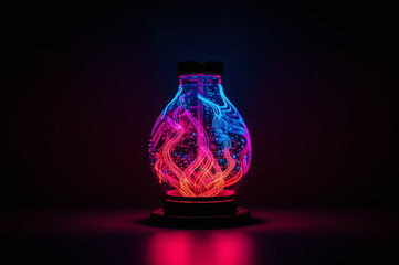 Neon lamp glowing in a dark room
