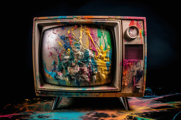 Abstract painted colorful retro television 