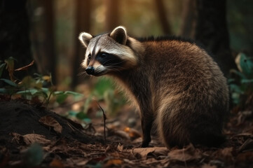 Cute raccoon in forest