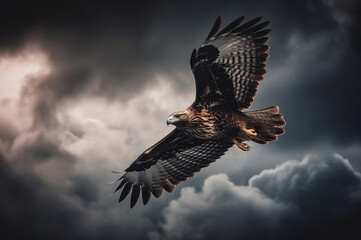 Fototapeta premium Hawk flying in the stormy sky