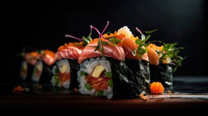 Delicious Sushi macro photography. Generative AI