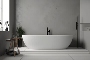 Naklejka na ściany i meble Blank horizontal poster frame mock up in minimal style bath room interior, modern bath room interior background,Ai Genretive