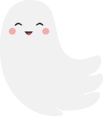 Vector illustration of smiling ghnost character in cartoon style for Halloween. Vector flying ghost monster 