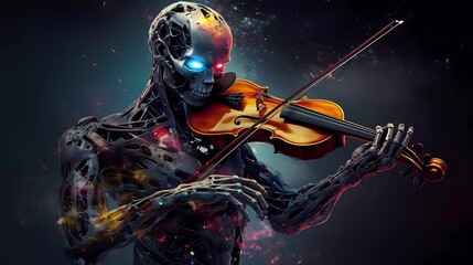 Fototapeta na wymiar Robot Terminator playing the violin