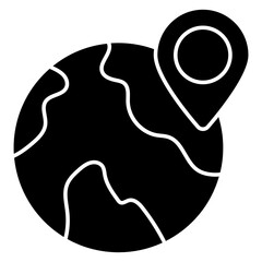 Pin with globe denoting concept of global location icon 